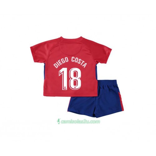 Camisolas de Futebol Atlético Madrid Diego Costa 18 Criança Equipamento Principal 2017/18 Manga Curta