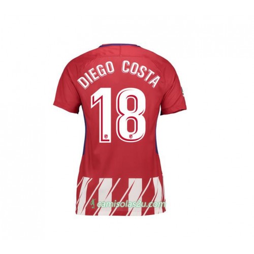 Camisolas de Futebol Atlético Madrid Diego Costa 18 Mulher Equipamento Alternativa 2017/18 Manga Curta