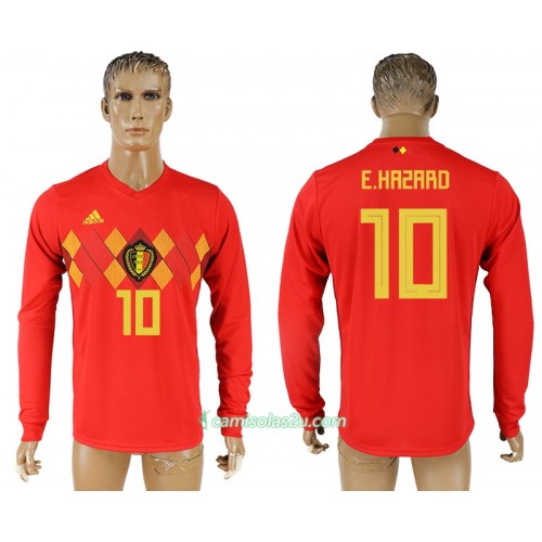 Camisolas de Futebol Bélgica Eden Hazard 10 Equipamento Principal Copa do Mundo 2018 Manga Comprida
