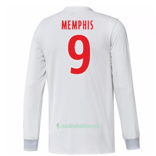 Camisolas de Futebol Olympique Lyonnais Memphis Depay 9 Equipamento Principal 2017/18 Manga Comprida