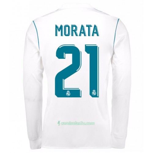 Camisolas de Futebol Real Madrid Alvaro Morata 21 Equipamento Principal 2017/18 Manga Comprida