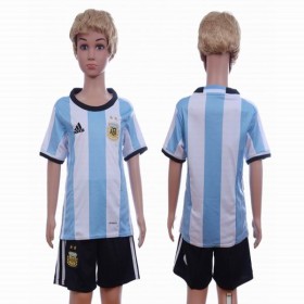 Camisolas de Futebol Argentina Criança Equipamento Principal 2016 Manga Curta