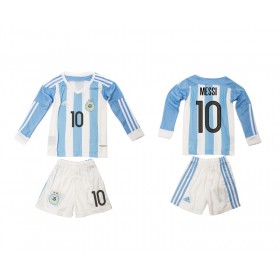 Camisolas de Futebol Argentina Lionel Messi 10 Criança Equipamento Principal 2016 Manga Comprida
