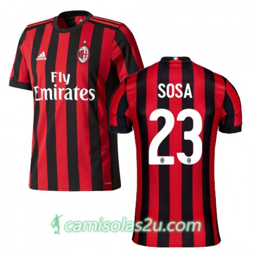 Camisolas de Futebol AC Milan SOSA Equipamento Principal 2017/18 Manga Curta Camisolas de Futebol AC Milan SOSA Equipamento Principal 2017/18 Manga Curta