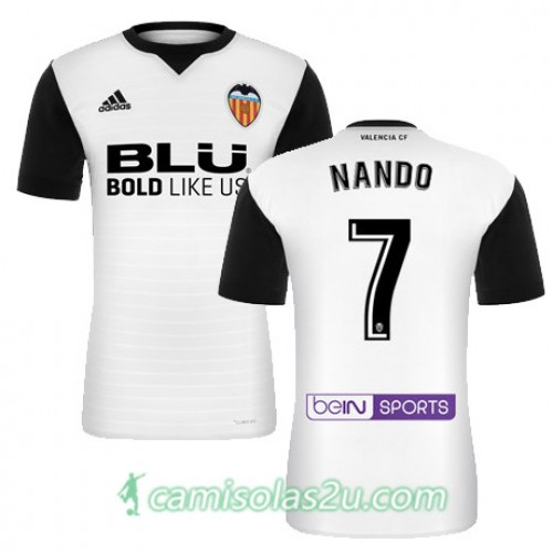 Camisolas de Futebol Valencia NANDO Equipamento Principal 2017/18 Manga Curta Camisolas de Futebol Valencia NANDO Equipamento Principal 2017/18 Manga Curta