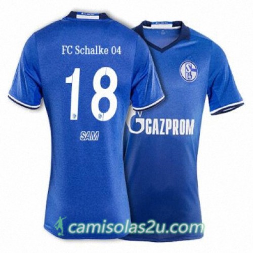 Camisolas de Futebol Schalke SAM Equipamento Principal 2017/18 Manga Curta Camisolas de Futebol Schalke SAM Equipamento Principal 2017/18 Manga Curta