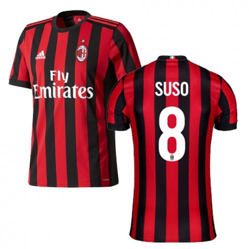 Camisolas de Futebol AC Milan SUSO Equipamento Principal 2017/18 Manga Curta Camisolas de Futebol AC Milan SUSO Equipamento Principal 2017/18 Manga Curta