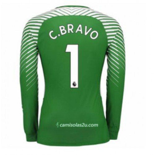 Camisolas de Futebol Manchester City Guarda Redes Claudio Bravo 1 Equipamento Principal 2017/18 Manga Comprida Camisolas de Futebol Manchester City Guarda Redes Claudio Bravo 1 Equipamento Principal 2017/18 Manga Comprida