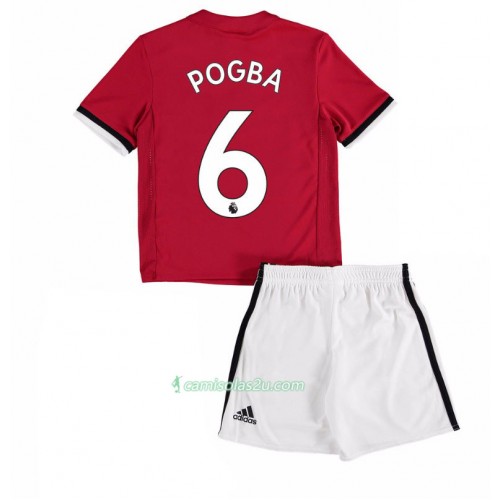 Camisolas de Futebol Manchester United Paul Pogba 6 Criança Equipamento Principal 2017/18 Manga Curta Camisolas de Futebol Manchester United Paul Pogba 6 Criança Equipamento Principal 2017/18 Manga Curta