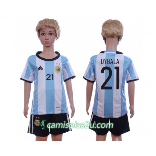 Camisolas de Futebol Argentina Dybala 21 Criança Equipamento Principal 2016 Manga Curta Camisolas de Futebol Argentina Dybala 21 Criança Equipamento Principal 2016 Manga Curta