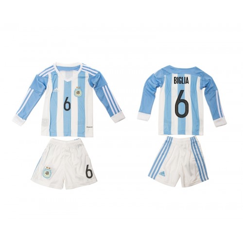 Camisolas de Futebol Argentina Biglia 6 Criança Equipamento Principal 2016 Manga Comprida Camisolas de Futebol Argentina Biglia 6 Criança Equipamento Principal 2016 Manga Comprida