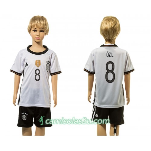 Camisolas de Futebol Alemanha Ozil 8 Criança Equipamento Principal 2016 Manga Curta Camisolas de Futebol Alemanha Ozil 8 Criança Equipamento Principal 2016 Manga Curta