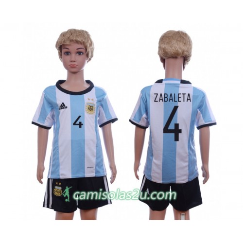 Camisolas de Futebol Argentina Zabaleta 4 Criança Equipamento Principal 2016 Manga Curta Camisolas de Futebol Argentina Zabaleta 4 Criança Equipamento Principal 2016 Manga Curta
