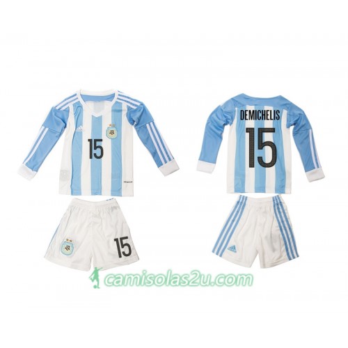 Camisolas de Futebol Argentina Demichelis 15 Criança Equipamento Principal 2016 Manga Comprida Camisolas de Futebol Argentina Demichelis 15 Criança Equipamento Principal 2016 Manga Comprida