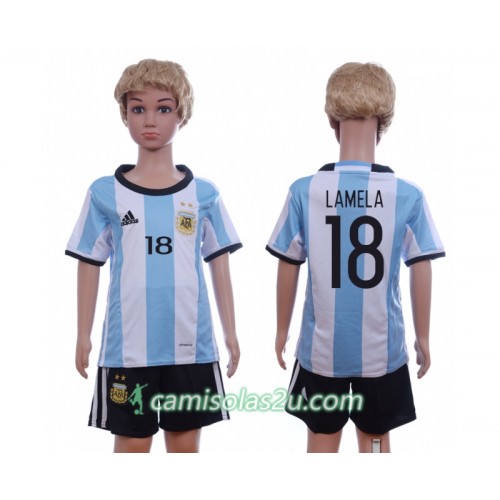 Camisolas de Futebol Argentina Lamela 18 Criança Equipamento Principal 2016 Manga Curta Camisolas de Futebol Argentina Lamela 18 Criança Equipamento Principal 2016 Manga Curta