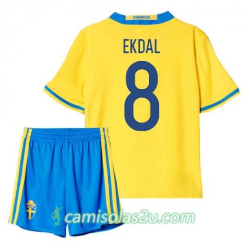 Camisolas de Futebol Suécia Ekdal 8 Criança Equipamento Principal 2016 Manga Curta Camisolas de Futebol Suécia Ekdal 8 Criança Equipamento Principal 2016 Manga Curta
