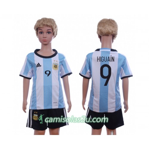 Camisolas de Futebol Argentina Higuain 9 Criança Equipamento Principal 2016 Manga Curta Camisolas de Futebol Argentina Higuain 9 Criança Equipamento Principal 2016 Manga Curta