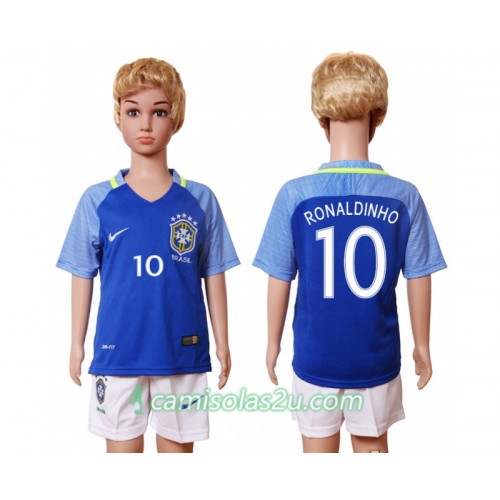 Camisolas de Futebol Brasil Ronaldinho 10 Criança Equipamento Alternativa 2016 Manga Curta Camisolas de Futebol Brasil Ronaldinho 10 Criança Equipamento Alternativa 2016 Manga Curta