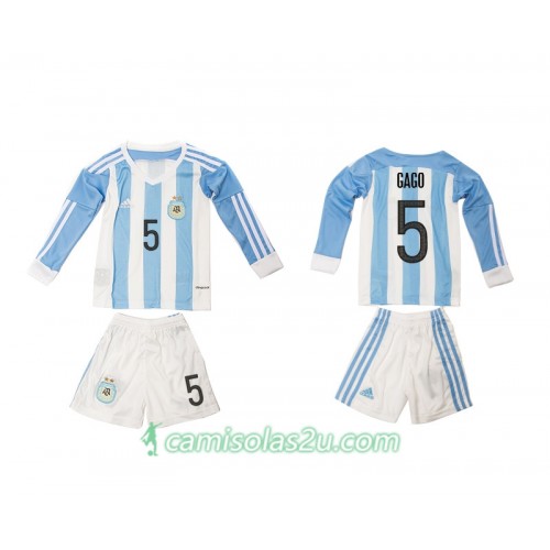 Camisolas de Futebol Argentina Gaco 5 Criança Equipamento Principal 2016 Manga Comprida Camisolas de Futebol Argentina Gaco 5 Criança Equipamento Principal 2016 Manga Comprida