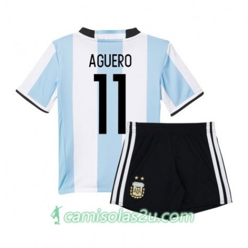 Camisolas de Futebol Argentina Sergio Aguero 11 Criança Equipamento Principal 2016 Manga Curta Camisolas de Futebol Argentina Sergio Aguero 11 Criança Equipamento Principal 2016 Manga Curta