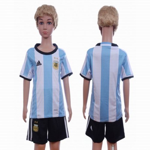 Camisolas de Futebol Argentina Criança Equipamento Principal 2016 Manga Curta Camisolas de Futebol Argentina Criança Equipamento Principal 2016 Manga Curta