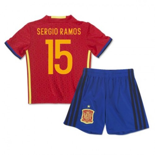 Camisolas de Futebol Espanha Ramos 15 Criança Equipamento Principal 2016 Manga Curta Camisolas de Futebol Espanha Ramos 15 Criança Equipamento Principal 2016 Manga Curta