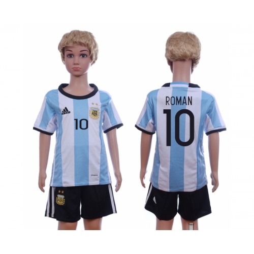 Camisolas de Futebol Argentina Roman 10 Criança Equipamento Principal 2016 Manga Curta Camisolas de Futebol Argentina Roman 10 Criança Equipamento Principal 2016 Manga Curta
