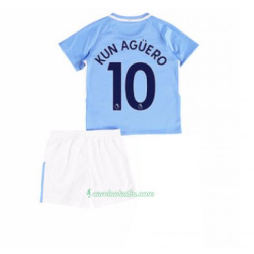 Camisolas de Futebol Manchester City Sergio Aguero 10 Criança Equipamento Principal 2017/18 Manga Curta Camisolas de Futebol Manchester City Sergio Aguero 10 Criança Equipamento Principal 2017/18 Manga Curta