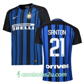 Camisolas de Futebol Inter de Milão SANTON Equipamento Principal 2017/18 Manga Curta