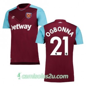 Camisolas de Futebol West Ham OGBONNA Equipamento Principal 2017/18 Manga Curta