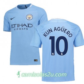 Camisolas de Futebol Manchester City KUN AGUERO Equipamento Principal 2017/18 Manga Curta