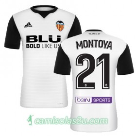 Camisolas de Futebol Valencia MONTOYA Equipamento Principal 2017/18 Manga Curta