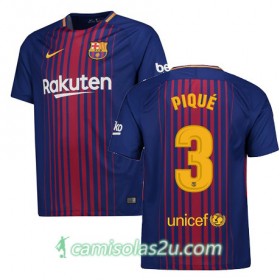 Camisolas de Futebol Barcelona PIQUE Equipamento Principal 2017/18 Manga Curta