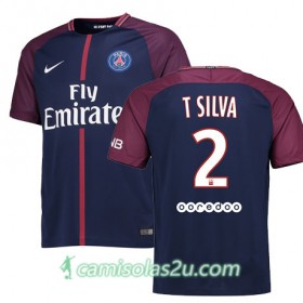 Camisolas de Futebol Paris Saint-Germain THIAGO SILVA Equipamento Principal 2017/18 Manga Curta