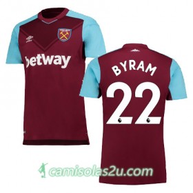 Camisolas de Futebol West Ham BYRAM Equipamento Principal 2017/18 Manga Curta