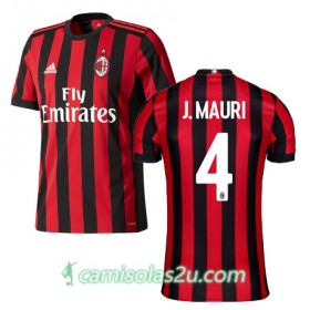 Camisolas de Futebol AC Milan J MAURI Equipamento Principal 2017/18 Manga Curta
