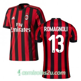 Camisolas de Futebol AC Milan ROMAGNOLI Equipamento Principal 2017/18 Manga Curta
