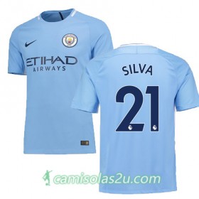 Camisolas de Futebol Manchester City SILVA Equipamento Principal 2017/18 Manga Curta