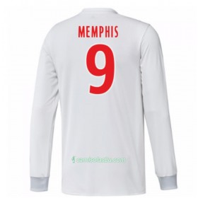 Camisolas de Futebol Olympique Lyonnais Memphis Depay 9 Equipamento Principal 2017/18 Manga Comprida
