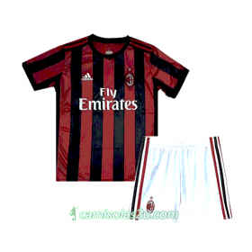 Camisolas de Futebol AC Milan Criança Equipamento Principal 2017/18 Manga Curta
