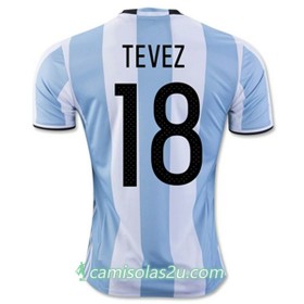 Camisolas de Futebol Argentina TEVEZ Equipamento Principal 2016/17 Manga Curta
