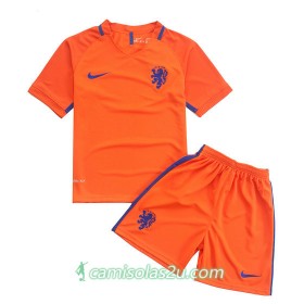 Camisolas de Futebol Holanda Criança Equipamento Principal 2016/17 Manga Curta