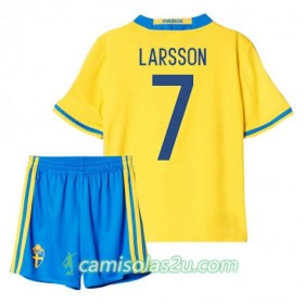 Camisolas de Futebol Suécia Larsson 7 Criança Equipamento Principal 2016 Manga Curta