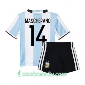 Camisolas de Futebol Argentina Javier Mascherano 14 Criança Equipamento Principal 2016 Manga Curta