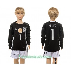 Camisolas de Futebol Alemanha Neuer 1 Guarda Redes Criança Equipamento Principal 2017 Manga Comprida