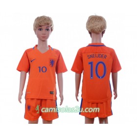 Camisolas de Futebol Holanda Sneijder 10 Criança Equipamento Principal 2016 Manga Curta