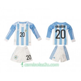 Camisolas de Futebol Argentina Kun Aguero 20 Criança Equipamento Principal 2016 Manga Comprida