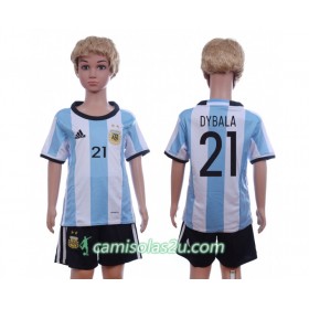 Camisolas de Futebol Argentina Dybala 21 Criança Equipamento Principal 2016 Manga Curta