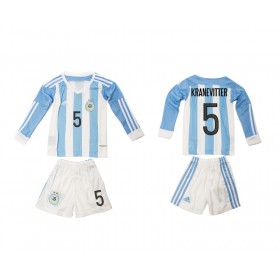 Camisolas de Futebol Argentina Kranevitter 5 Criança Equipamento Principal 2016 Manga Comprida