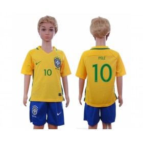 Camisolas de Futebol Brasil Pele 10 Criança Equipamento Principal 2016 Manga Curta